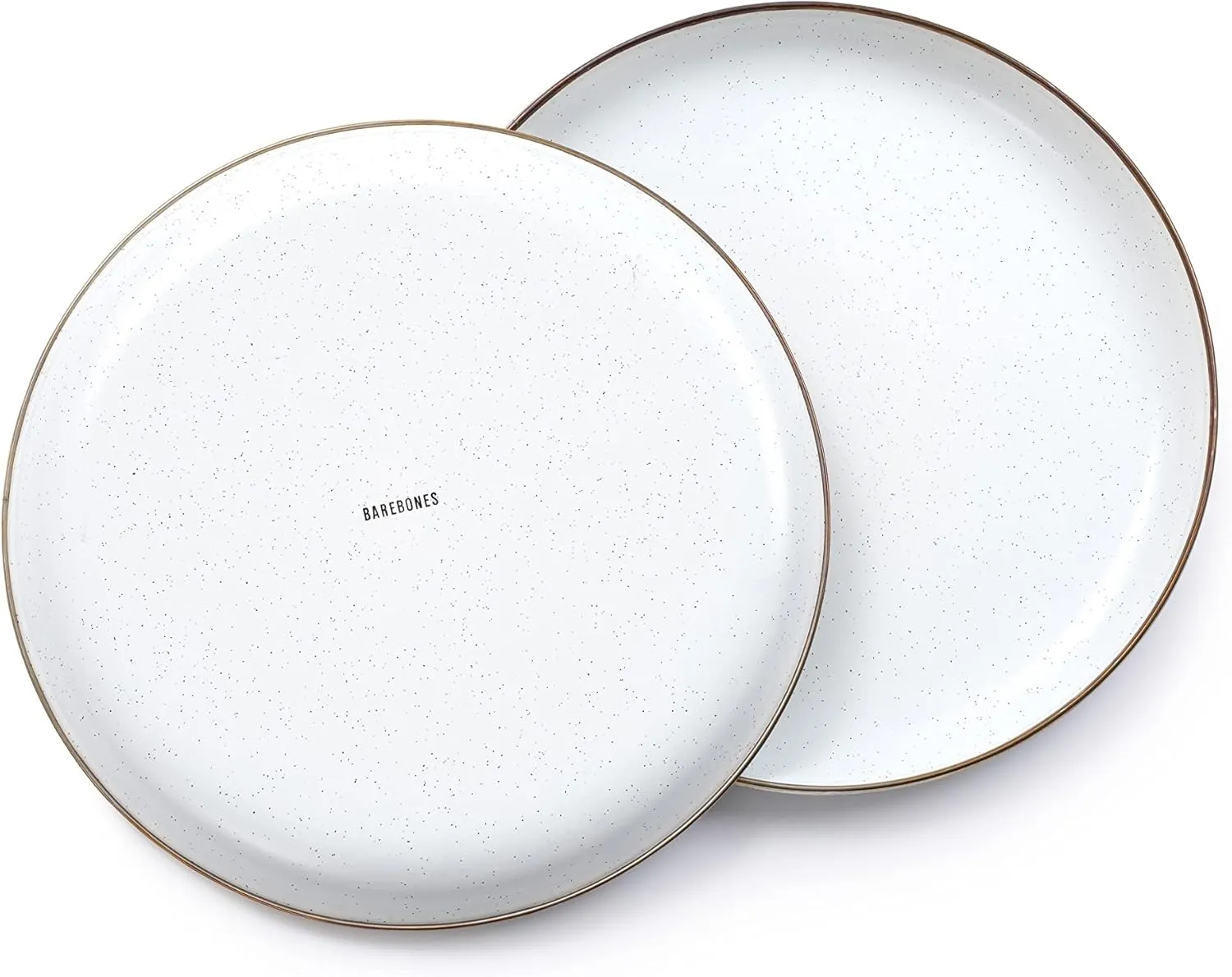 Barebones Enamel Deep Plate - Set of 2 Dinner Plates - Hand-Finished Baked Stainless Steel Trim Plate Set - Camping Kitchen and Dish Set (Eggshell)