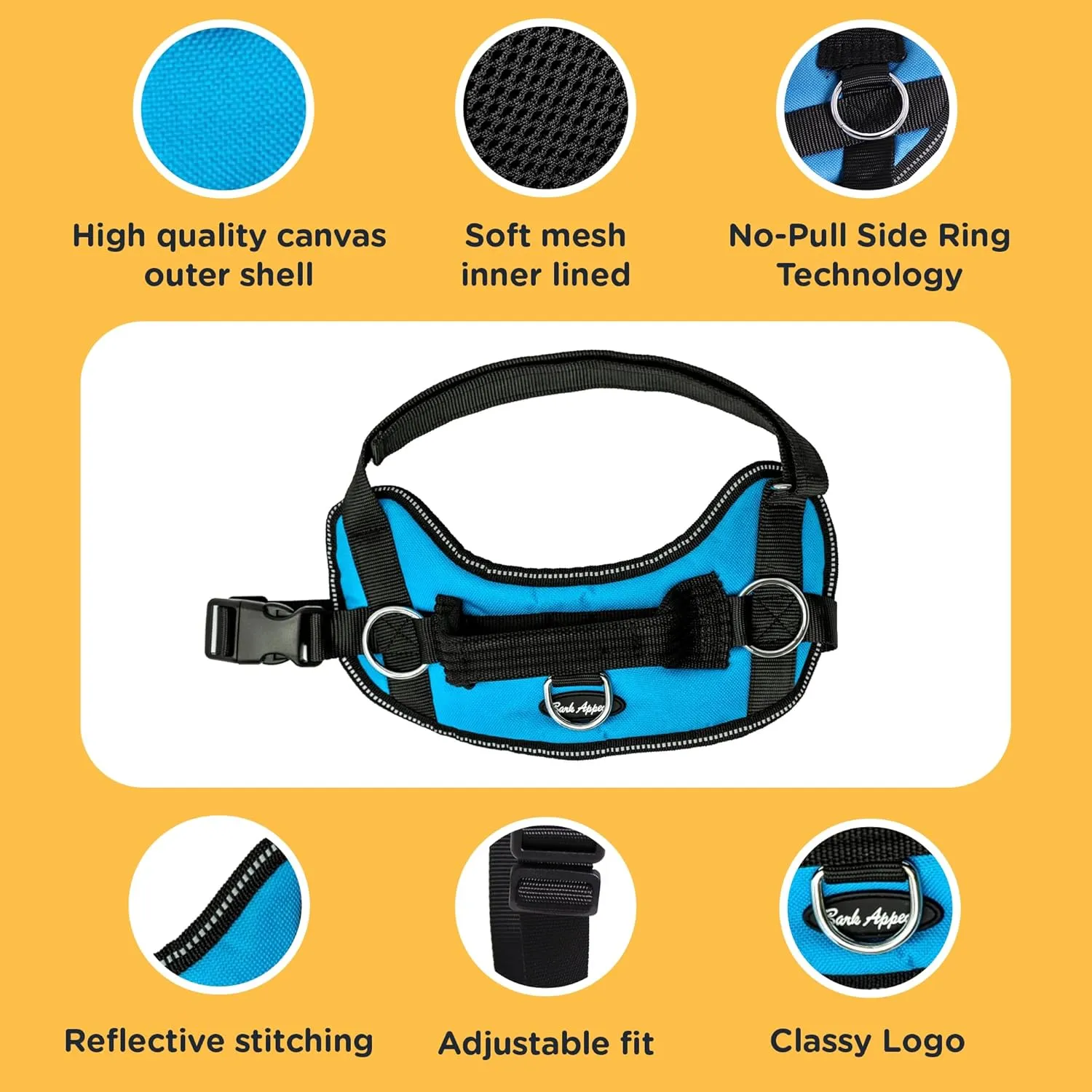 Bark Appeal Purple No-Pull Dog Harness for Large to Extra Large Sized Pets – Adjustable, Reflective Vest with 3 Leash Clips for Added Control, Easy Walks & Training – XL