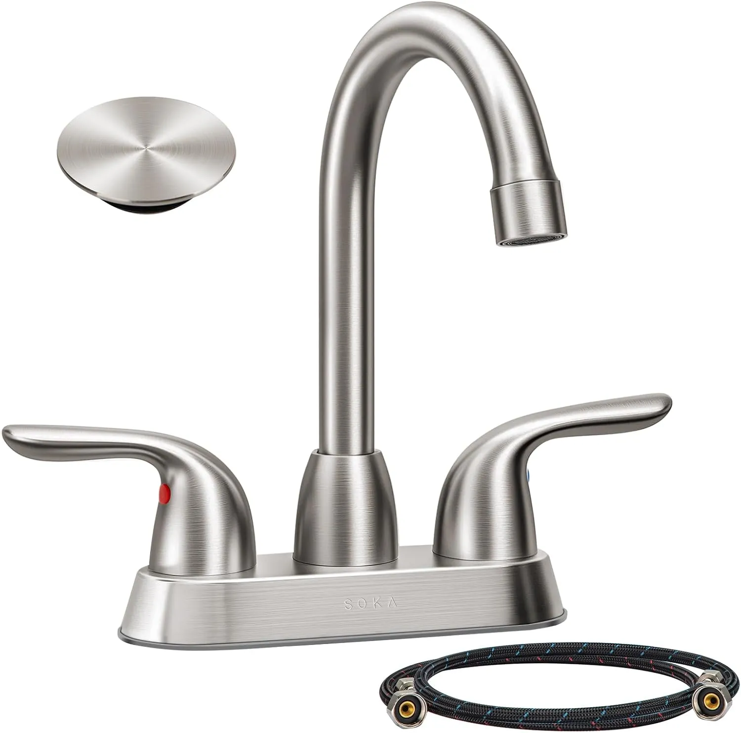 Bathroom Sink Faucet for 3 Hole, 4 Inch Stainless Steel Faucet for Bathroom, Bathroom Faucets with Deck Plate & Pop-Up Pop-Up Drain Assembly 2-Handle Faucet for Bathroom Sink Vanity RV Restroom