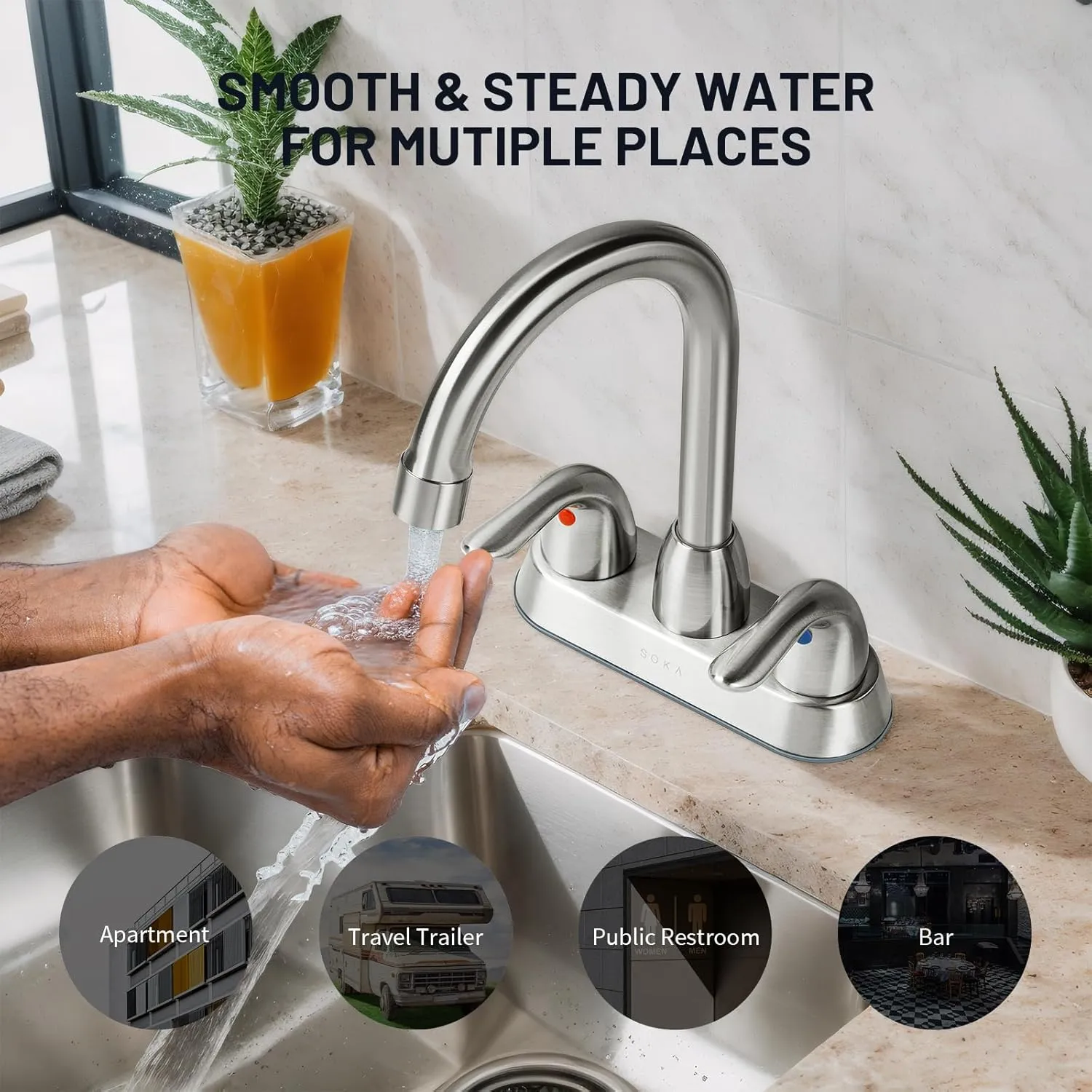 Bathroom Sink Faucet for 3 Hole, 4 Inch Stainless Steel Faucet for Bathroom, Bathroom Faucets with Deck Plate & Pop-Up Pop-Up Drain Assembly 2-Handle Faucet for Bathroom Sink Vanity RV Restroom