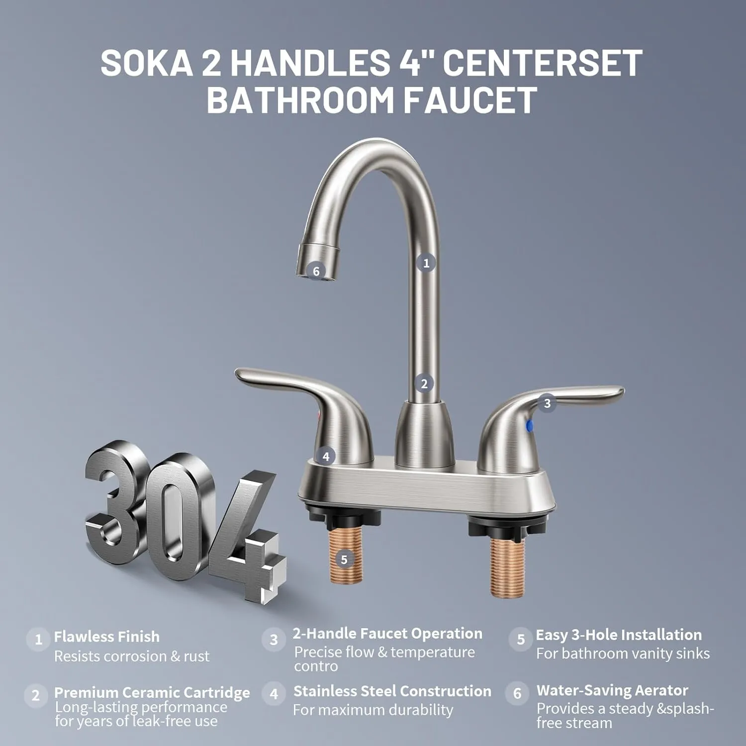 Bathroom Sink Faucet for 3 Hole, 4 Inch Stainless Steel Faucet for Bathroom, Bathroom Faucets with Deck Plate & Pop-Up Pop-Up Drain Assembly 2-Handle Faucet for Bathroom Sink Vanity RV Restroom