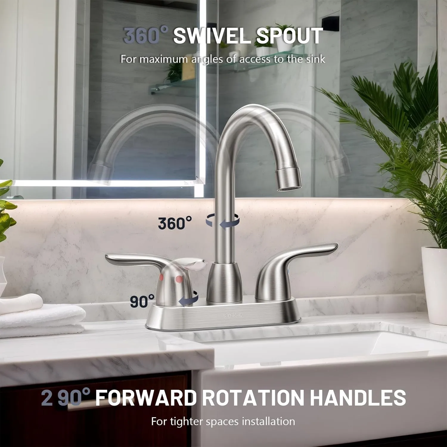 Bathroom Sink Faucet for 3 Hole, 4 Inch Stainless Steel Faucet for Bathroom, Bathroom Faucets with Deck Plate & Pop-Up Pop-Up Drain Assembly 2-Handle Faucet for Bathroom Sink Vanity RV Restroom