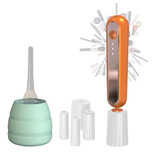 BAUSATZ Makeup Brush Cleaner Machine-Super Fast Electric Makeup Brush Cleaner and Dryer 3 Speed Adjustments With 5 Size Rubber Collars,Foldable Silicone Makeup Brush Cleaner Pad Bowl