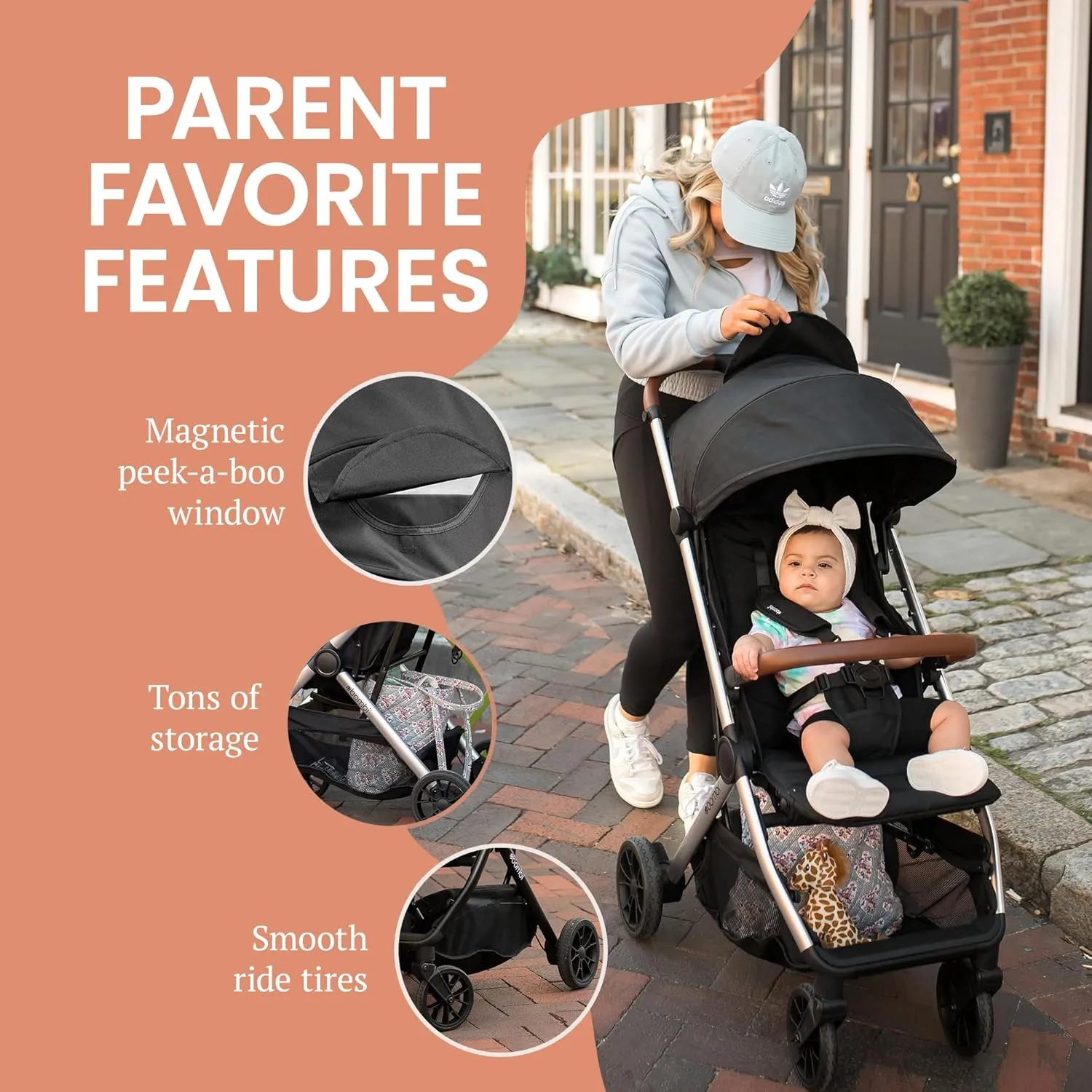 Bēbee V2 Lightweight Baby Stroller - Premium Vegan Leather, One-Hand Fold, Infinite Recline, Aircraft-Grade Aluminum Frame, XXL Canopy, and Ample Storage Umbrella Stroller - Storm Blue