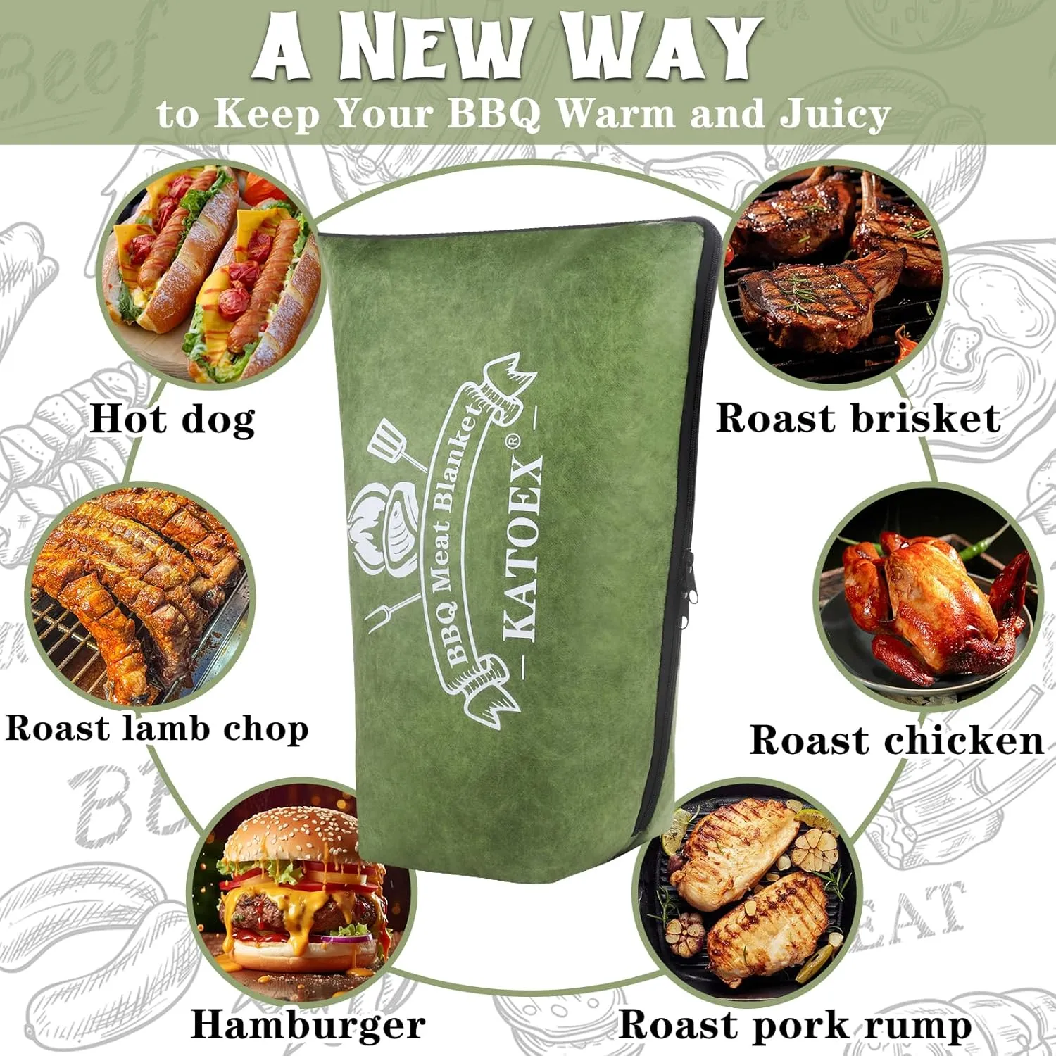 BBQ Blanket for Resting Meat, BBQ Brisket Blanket Meat Resting Blanket for Smoking, Grilling Meat Insulated Resting Bag with Wide Mouth for Large Brisket/Turkey (Regular 21in Green)