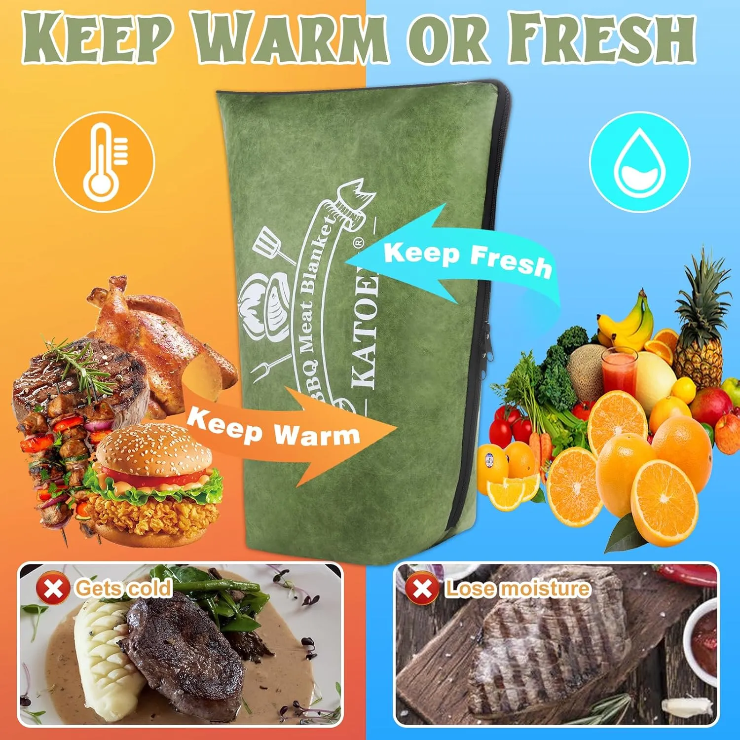 BBQ Blanket for Resting Meat, BBQ Brisket Blanket Meat Resting Blanket for Smoking, Grilling Meat Insulated Resting Bag with Wide Mouth for Large Brisket/Turkey (Regular 21in Green)