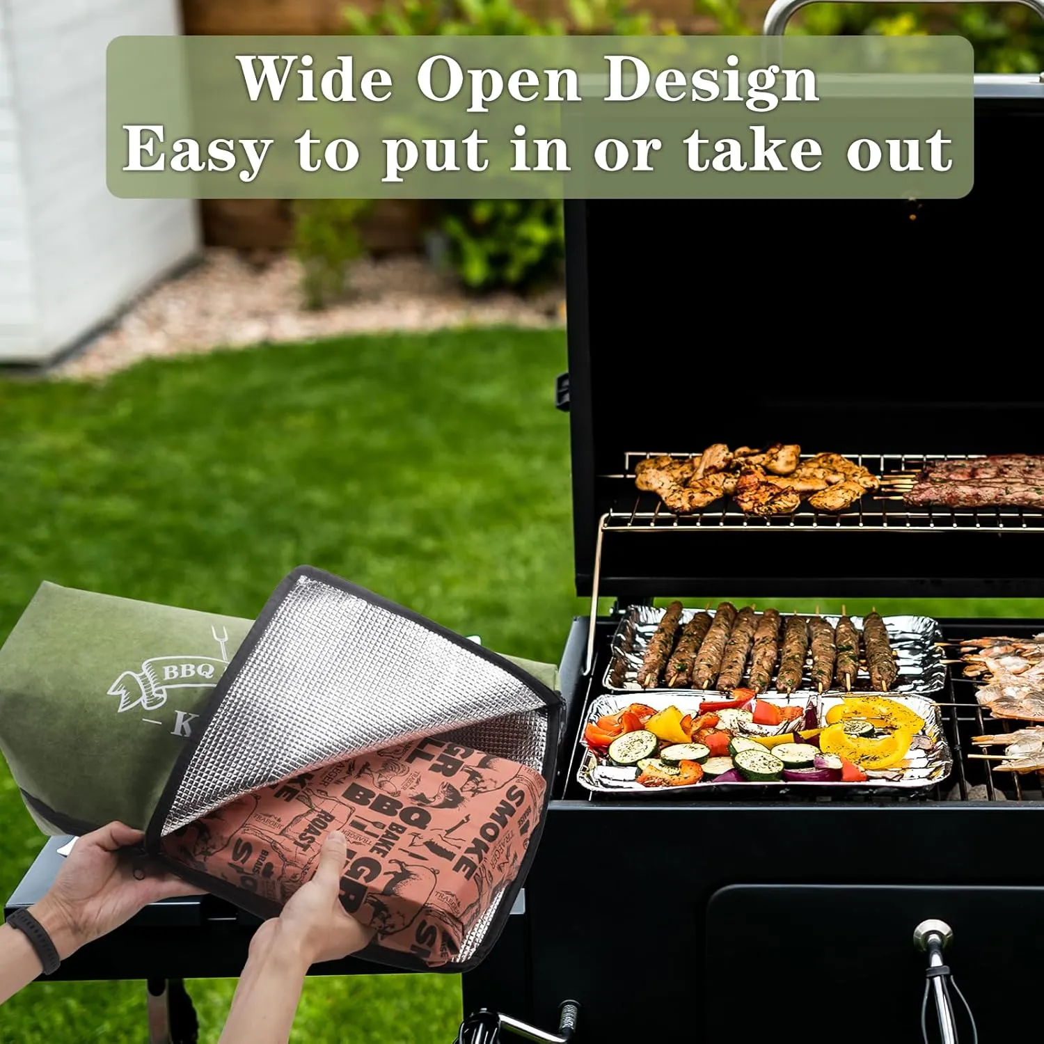 BBQ Blanket for Resting Meat, BBQ Brisket Blanket Meat Resting Blanket for Smoking, Grilling Meat Insulated Resting Bag with Wide Mouth for Large Brisket/Turkey (Regular 21in Green)