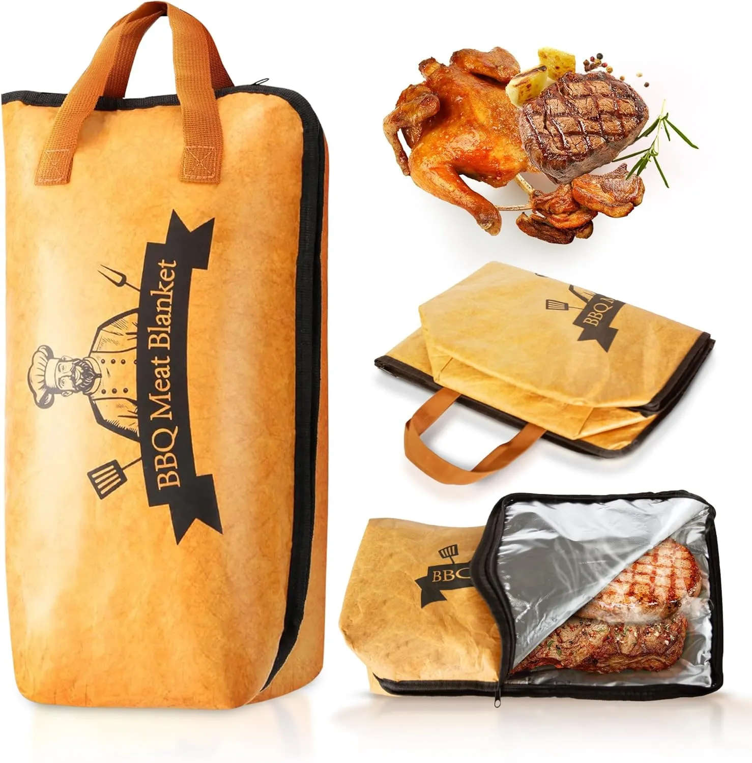 BBQ Blanket for Resting Meat, Reusable Insulated Meat Resting Bag with Wide Mouth for Large Briskets, Beef, Pork Shoulders, Turkeys, Perfect for Grilling, Smoking, Camping, and Outdoor BBQ (21in)