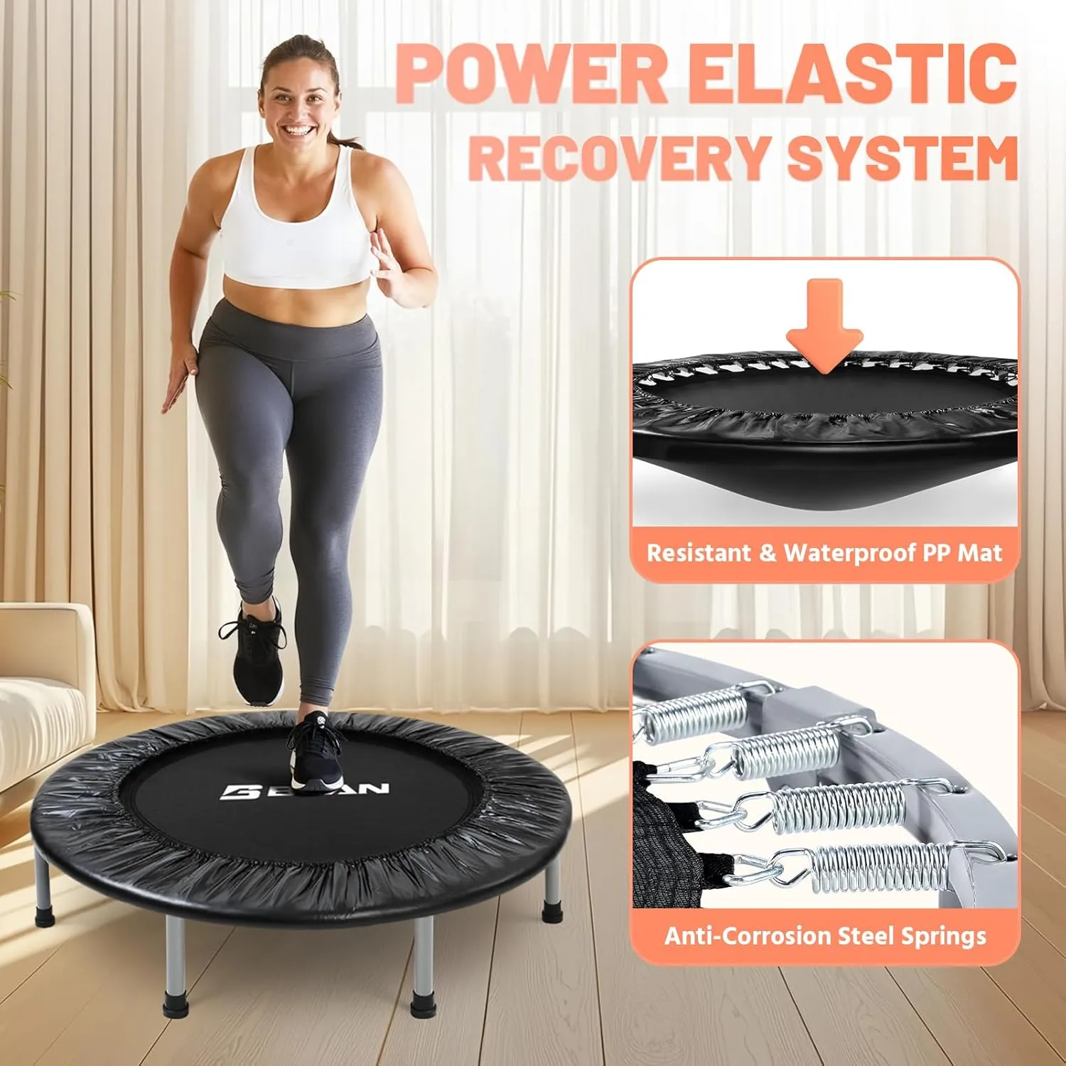 BCAN 38"/40''/48'' Foldable Mini Trampoline Fitness Trampoline with Safety Pad,Rebounder Exercise Trampoline for Adults Indoor/Garden Workout,Max Load 300lbs/440lbs