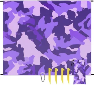 Beach Blanket, Camo Sandproof Beach Mat, Waterproof Quick Drying Sand Free Mat with 4 x Ground Spikes for Outdoor Travel Camping Hiking, Camo 68 x 59 in