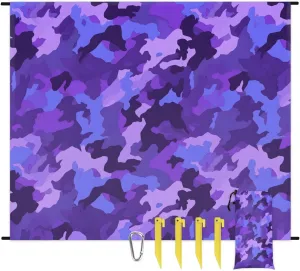 Beach Blanket, Camo Sandproof Beach Mat, Waterproof Quick Drying Sand Free Mat with 4 x Ground Spikes for Outdoor Travel Camping Hiking, Camouflage 68 x 59 in
