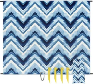 Beach Blanket, Chevrons Sandproof Beach Mat, Waterproof Quick Drying Sand Free Mat with 4 x Ground Spikes for Outdoor Travel Camping Hiking, Stripes Chevrons Pattern 68 x 59 in
