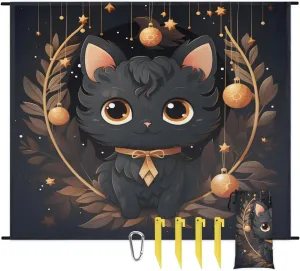 Beach Blanket, Christmas Balls Sandproof Beach Mat, Waterproof Quick Drying Sand Free Mat with 4 x Ground Spikes for Outdoor Travel Camping Hiking, Black Cat 68 x 59 in
