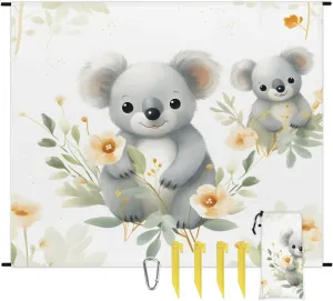 Beach Blanket, Cute Koala Sandproof Beach Mat, Waterproof Quick Drying Sand Free Mat with 4 x Ground Spikes for Outdoor Travel Camping Hiking, Koala 68 x 59 in
