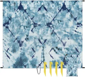 Beach Blanket, Indigo Tie Dye Sandproof Beach Mat, Waterproof Quick Drying Sand Free Mat with 4 x Ground Spikes for Outdoor Travel Camping Hiking, Tie Dye 68 x 59 in