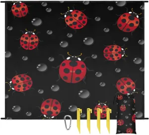 Beach Blanket, Ladybugs Sandproof Beach Mat, Waterproof Quick Drying Sand Free Mat with 4 x Ground Spikes for Outdoor Travel Camping Hiking, Red Ladybugs 68 x 59 in