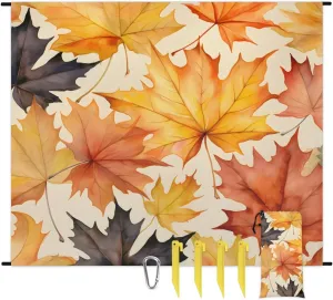 Beach Blanket, Maple Leaves Sandproof Beach Mat, Waterproof Quick Drying Sand Free Mat with 4 x Ground Spikes for Outdoor Travel Camping Hiking, Autumn Leaves 68 x 59 in