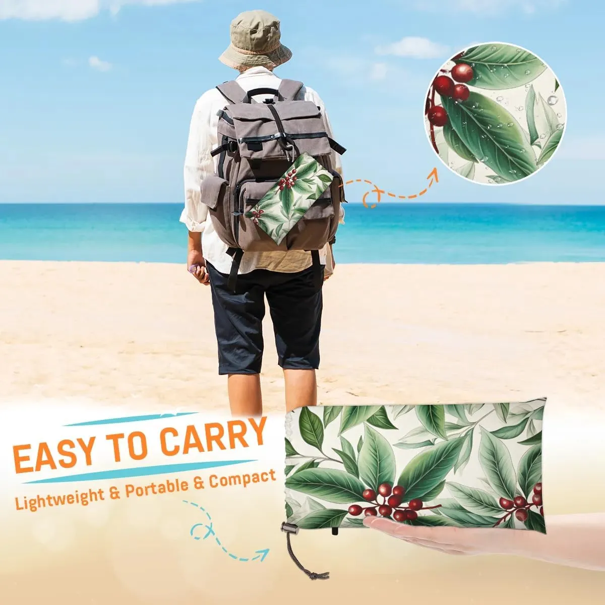 Beach Blanket, Mistletoe Merry Christmas Sandproof Beach Mat, Waterproof Quick Drying Sand Free Mat with 4 x Ground Spikes for Outdoor Travel Camping Hiking, Mistletoe 68 x 59 in