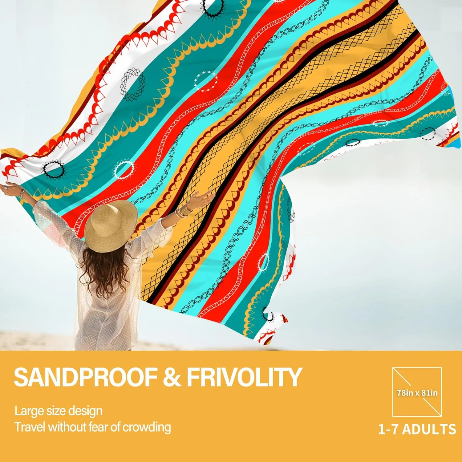 Beach Blanket Oversized Extra Large 78" X 81",Waterproof Sandproof Beach Blanket 1-7 Adults Lightweight Durable for Travel Camping Hiking Picnic