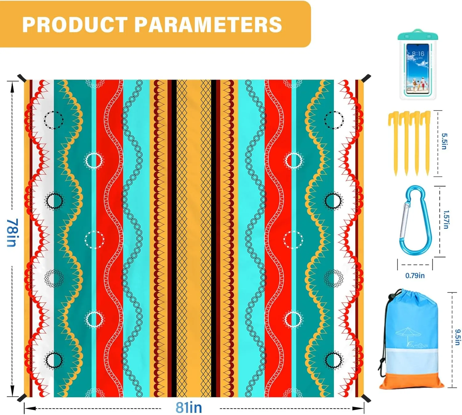 Beach Blanket Oversized Extra Large 78" X 81",Waterproof Sandproof Beach Blanket 1-7 Adults Lightweight Durable for Travel Camping Hiking Picnic