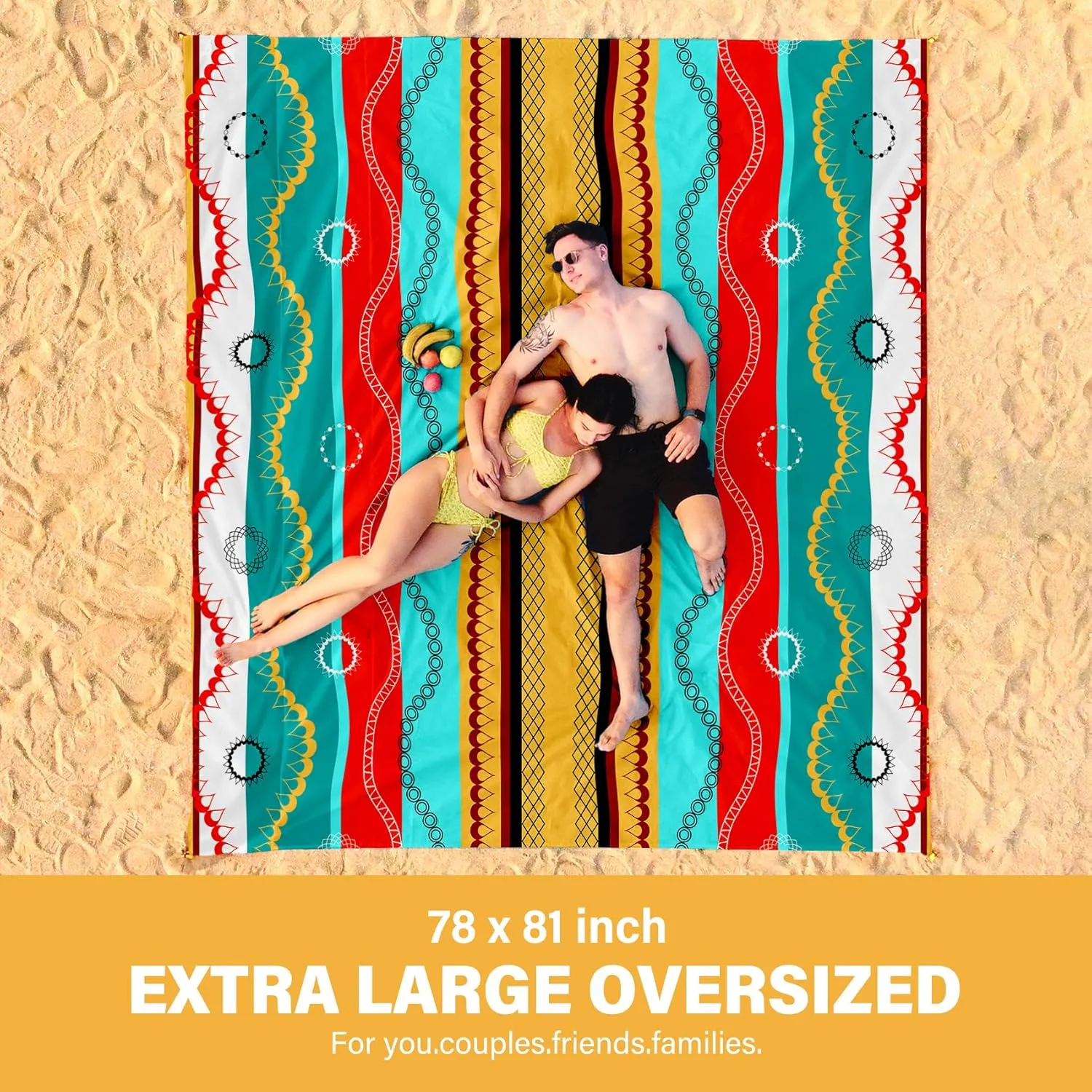 Beach Blanket Oversized Extra Large 78" X 81",Waterproof Sandproof Beach Blanket 1-7 Adults Lightweight Durable for Travel Camping Hiking Picnic