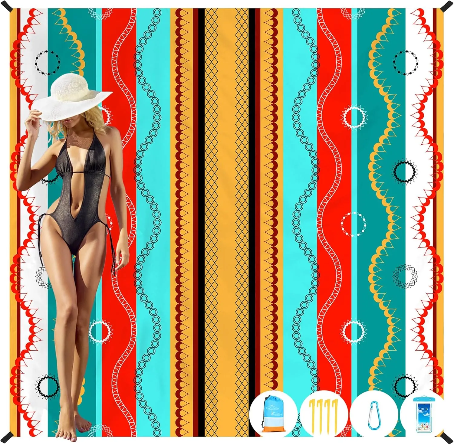 Beach Blanket Oversized Extra Large 78" X 81",Waterproof Sandproof Beach Blanket 1-7 Adults Lightweight Durable for Travel Camping Hiking Picnic