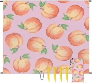 Beach Blanket, Sweet Peach Sandproof Beach Mat, Waterproof Quick Drying Sand Free Mat with 4 x Ground Spikes for Outdoor Travel Camping Hiking, Watercolor Peach 68 x 59 in