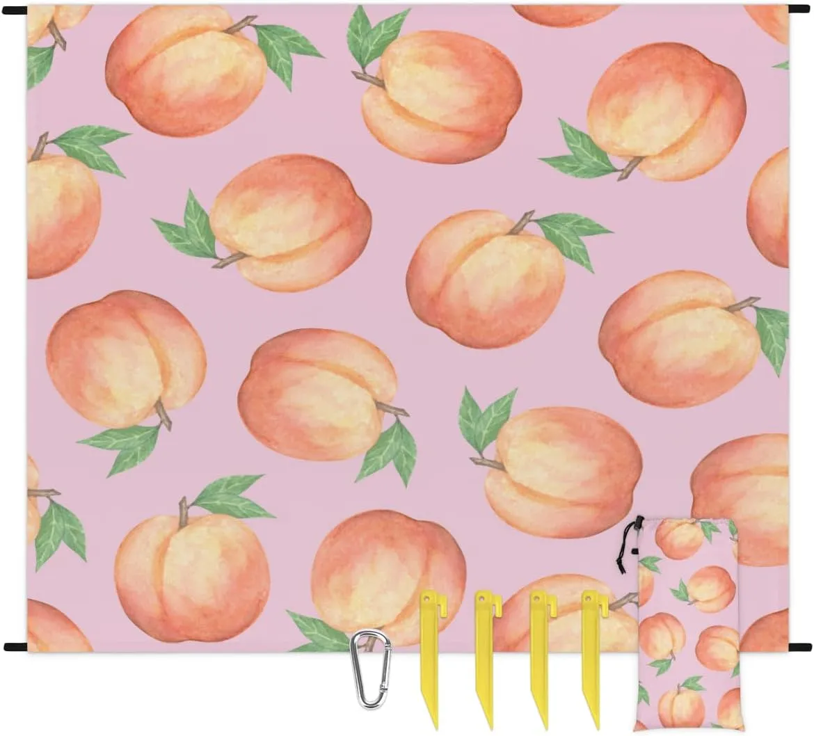 Beach Blanket, Sweet Peach Sandproof Beach Mat, Waterproof Quick Drying Sand Free Mat with 4 x Ground Spikes for Outdoor Travel Camping Hiking, Watercolor Peach 68 x 59 in