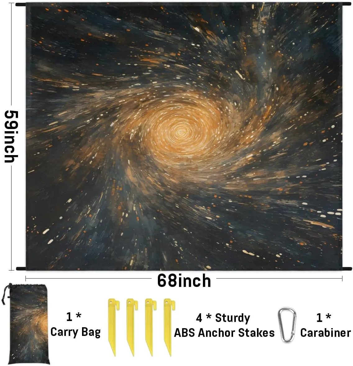 Beach Blanket, Universe Starry Sky Sandproof Beach Mat, Waterproof Quick Drying Sand Free Mat with 4 x Ground Spikes for Outdoor Travel Camping Hiking, Galaxy 68 x 59 in
