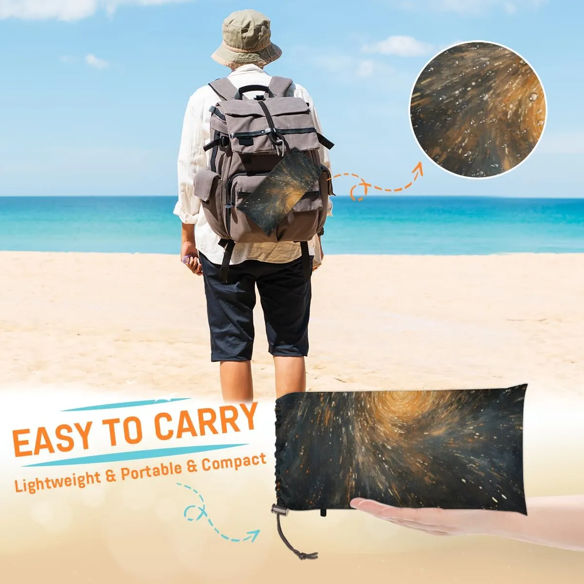 Beach Blanket, Universe Starry Sky Sandproof Beach Mat, Waterproof Quick Drying Sand Free Mat with 4 x Ground Spikes for Outdoor Travel Camping Hiking, Galaxy 68 x 59 in