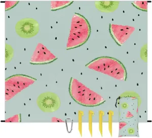 Beach Blanket, Watermelon Sandproof Beach Mat, Waterproof Quick Drying Sand Free Mat with 4 x Ground Spikes for Outdoor Travel Camping Hiking, Summer Kiwi 68 x 59 in