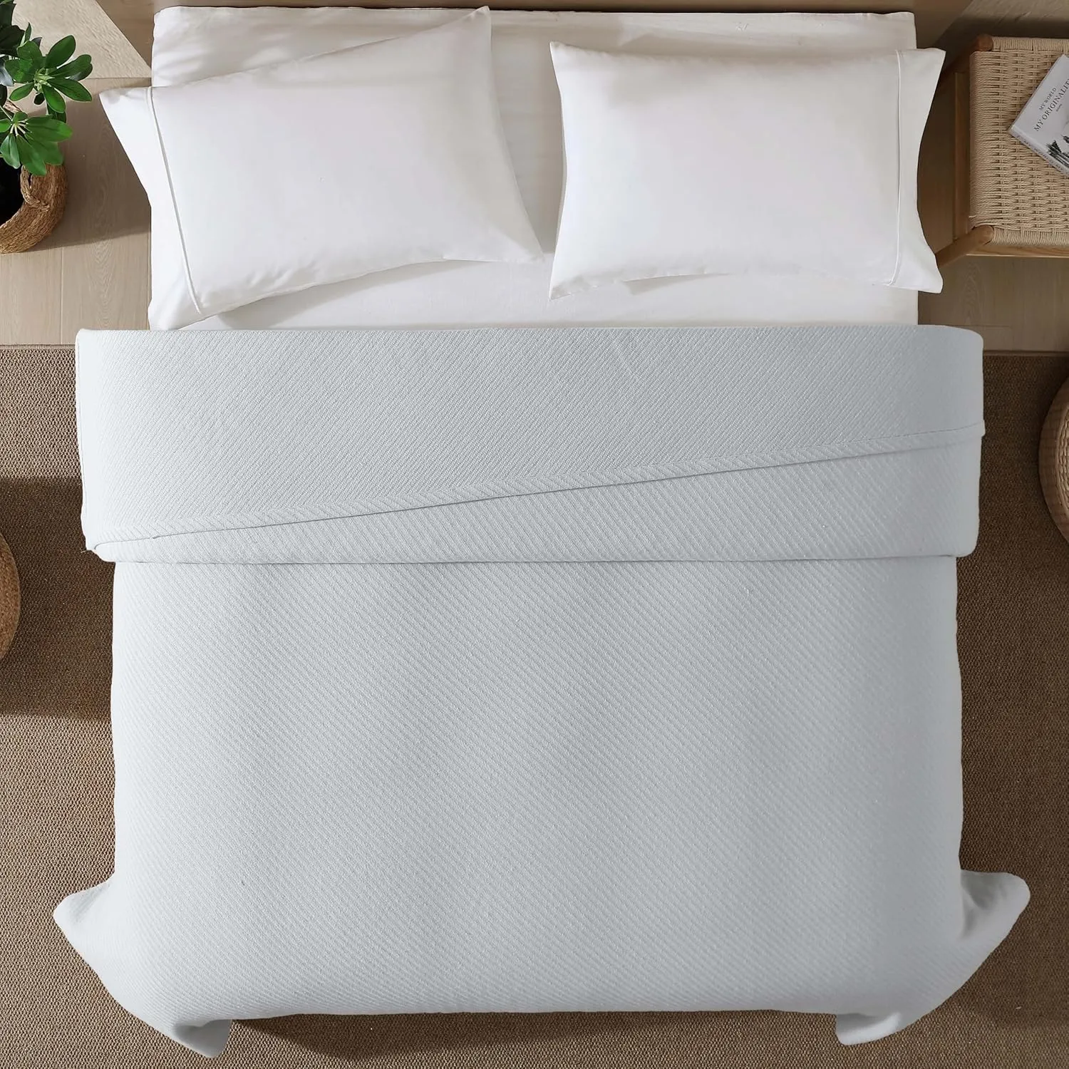 Beatrice Home Fashions GOTS Certified 100% Organic Cotton Medium Weight Blanket, Soft and Cozy Blanket for Bed, Sofa, Couch, Chair, Full/Queen, Oyster