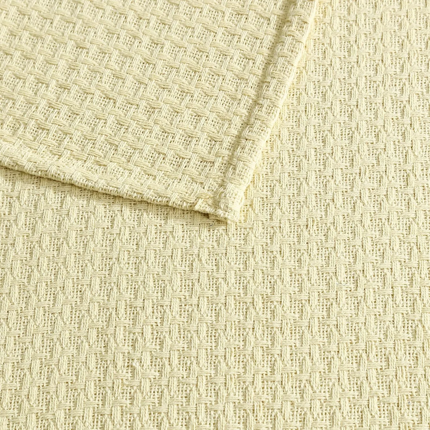 Beatrice Home Fashions Grand Hotel Lightweight All-Natural 100% Cotton Waffle Weave Blanket, Full/Queen, Lemon