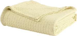 Beatrice Home Fashions Grand Hotel Lightweight All-Natural 100% Cotton Waffle Weave Blanket, Full/Queen, Lemon