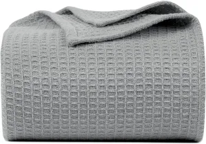 Bed Bath & Home Waffle Texture 100% Cotton Blanket - Ideal for Home Decor & Snuggle - Soft Cozy Breathable Lightweight Layering All Season Thermal Blanket Twin (60 x 90 Inches) Light Grey