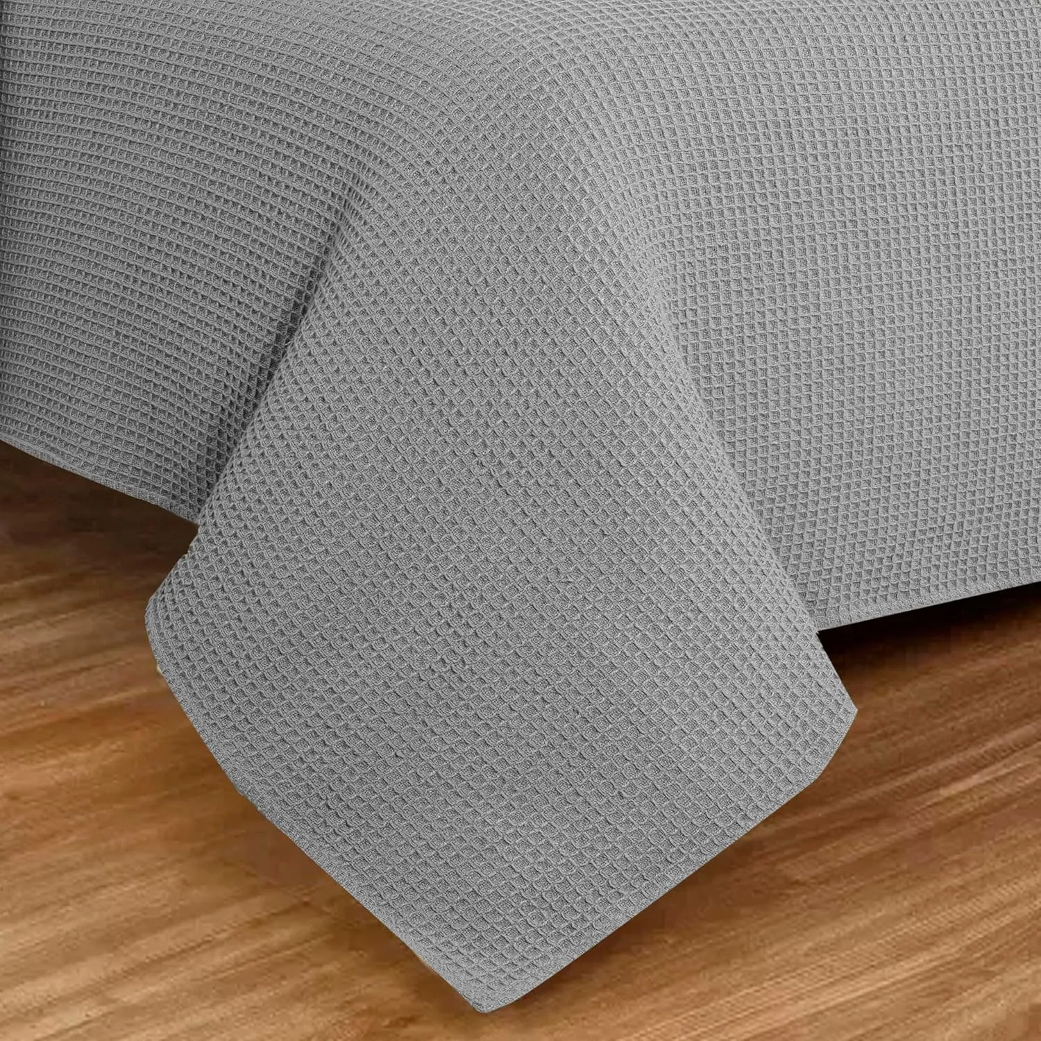 Bed Bath & Home Waffle Texture 100% Cotton Blanket - Ideal for Home Decor & Snuggle - Soft Cozy Breathable Lightweight Layering All Season Thermal Blanket Twin (60 x 90 Inches) Light Grey