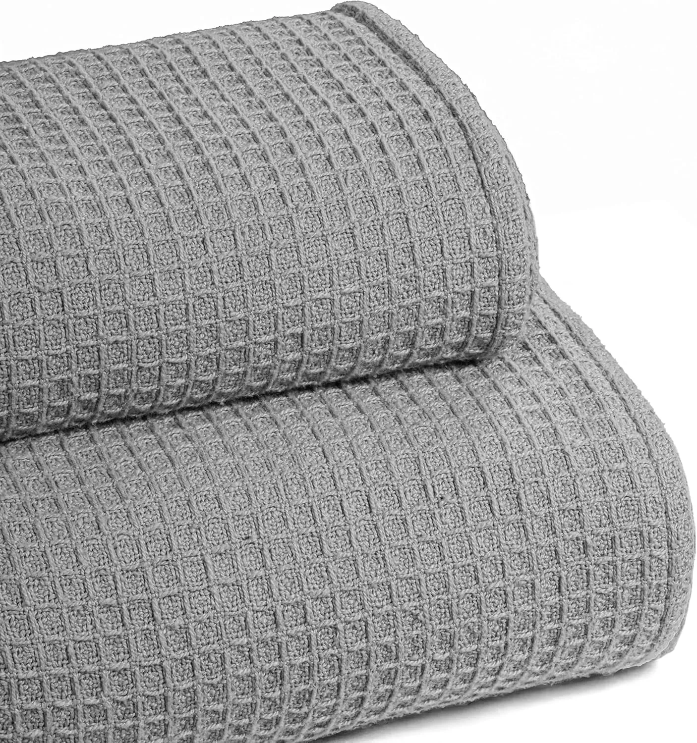 Bed Bath & Home Waffle Texture 100% Cotton Blanket - Ideal for Home Decor & Snuggle - Soft Cozy Breathable Lightweight Layering All Season Thermal Blanket Twin (60 x 90 Inches) Light Grey