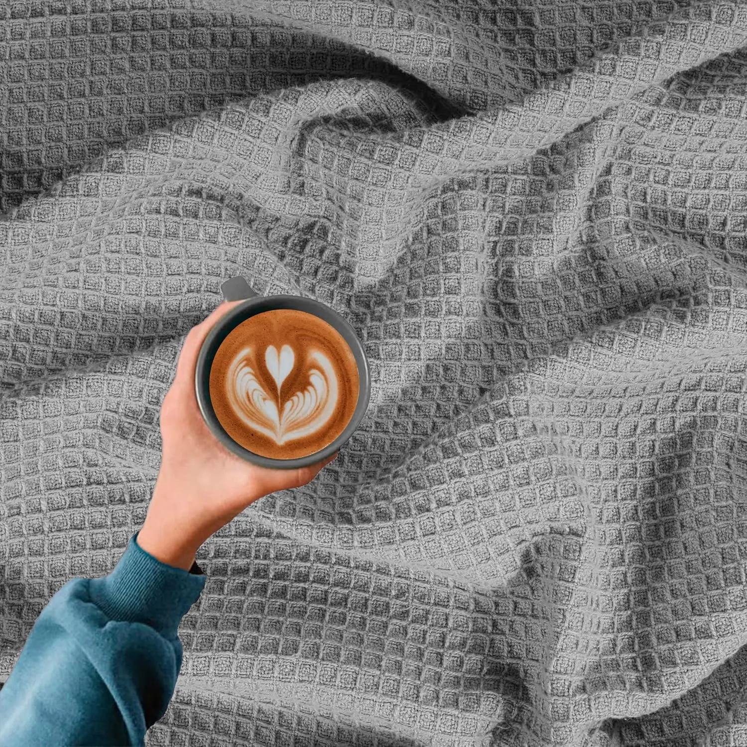Bed Bath & Home Waffle Texture 100% Cotton Blanket - Ideal for Home Decor & Snuggle - Soft Cozy Breathable Lightweight Layering All Season Thermal Blanket Twin (60 x 90 Inches) Light Grey