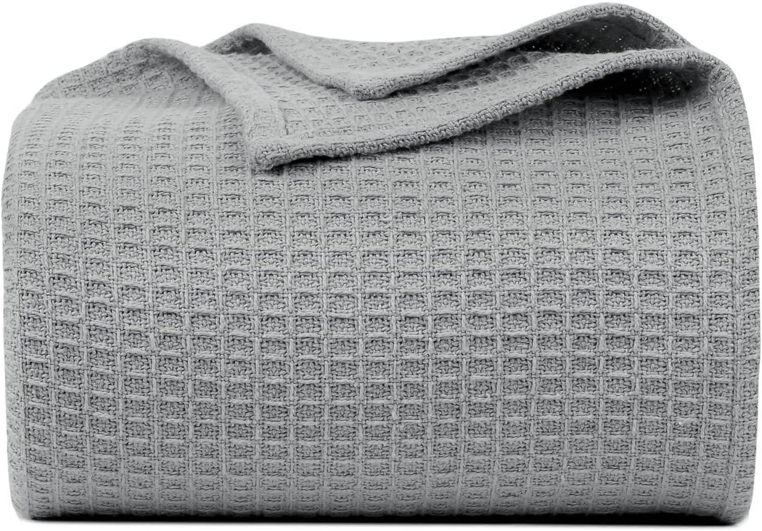 Bed Bath & Home Waffle Texture 100% Cotton Blanket - Ideal for Home Decor & Snuggle - Soft Cozy Breathable Lightweight Layering All Season Thermal Blanket Twin (60 x 90 Inches) Light Grey