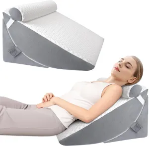 Bed Wedge Pillow for Sleeping, Adjustable Wedge Pillow Set for After Surgery, Elevated Triangle Pillow for Back Pain Relief, Acid Reflux, Leg Support, White/Gray