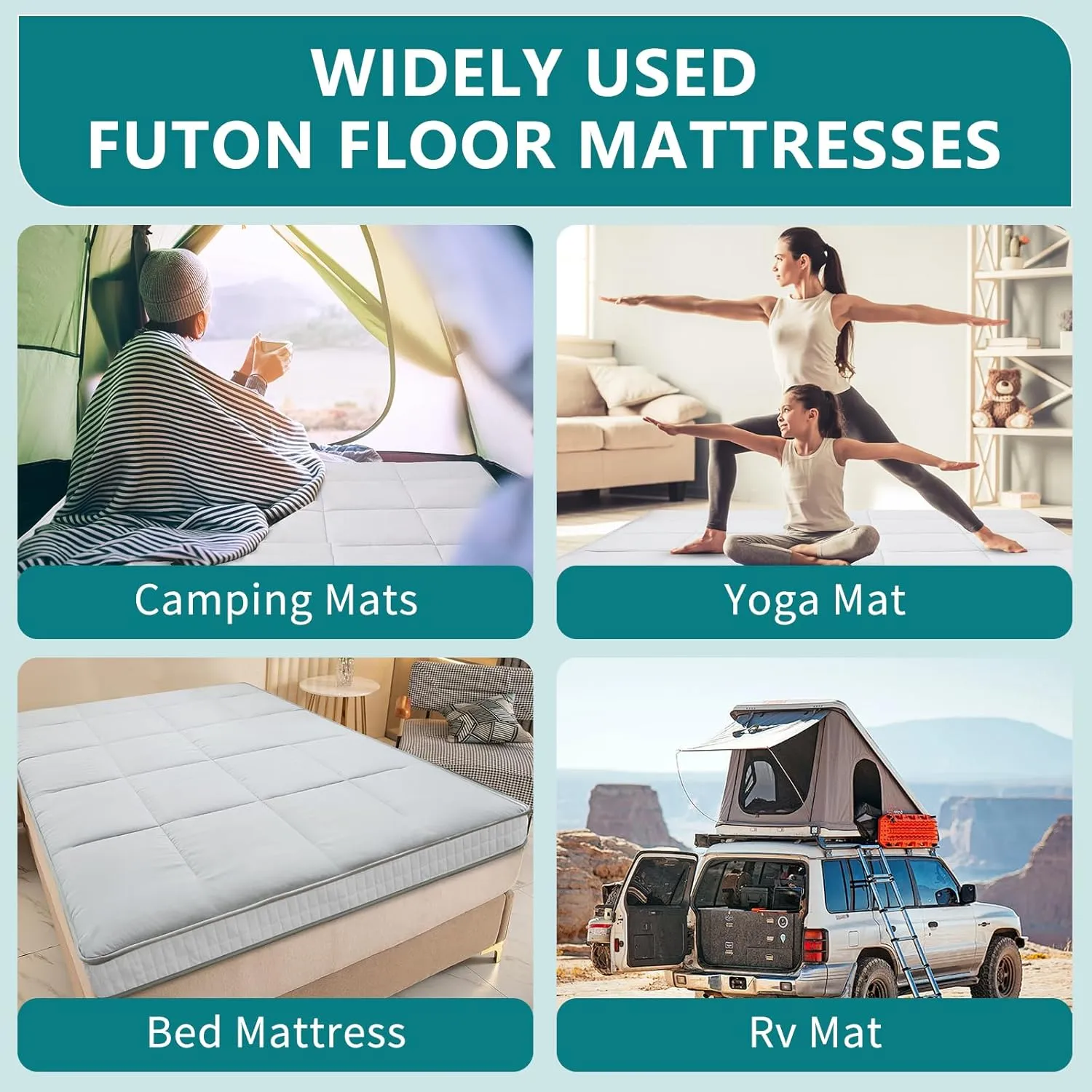 Begonia.K Japanese Floor Futon Mattress, Extra Thick Foldable and Portable Tatami Mat Sleeping Pad for Camping, Guest Room, Lounger and Tavel, Twin Full Queen
