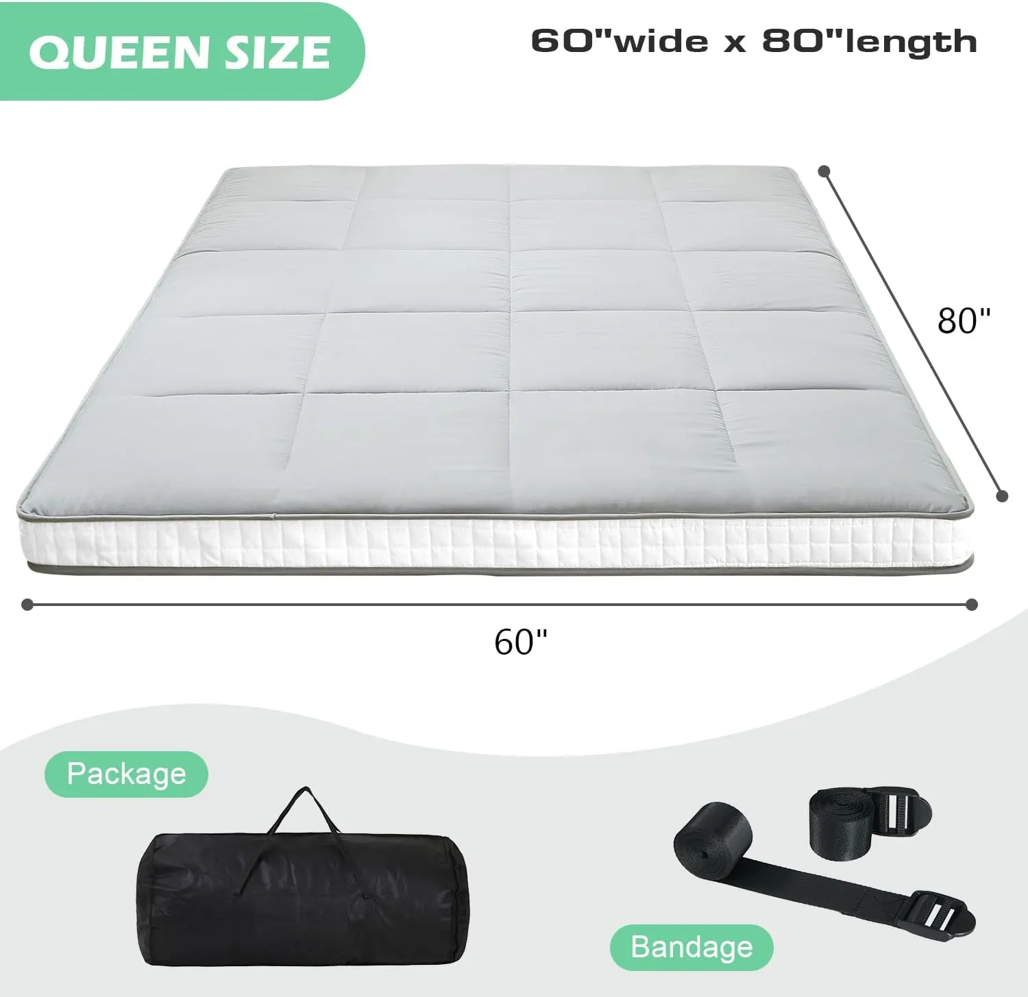 Begonia.K Japanese Floor Futon Mattress, Extra Thick Foldable and Portable Tatami Mat Sleeping Pad for Camping, Guest Room, Lounger and Tavel, Twin Full Queen