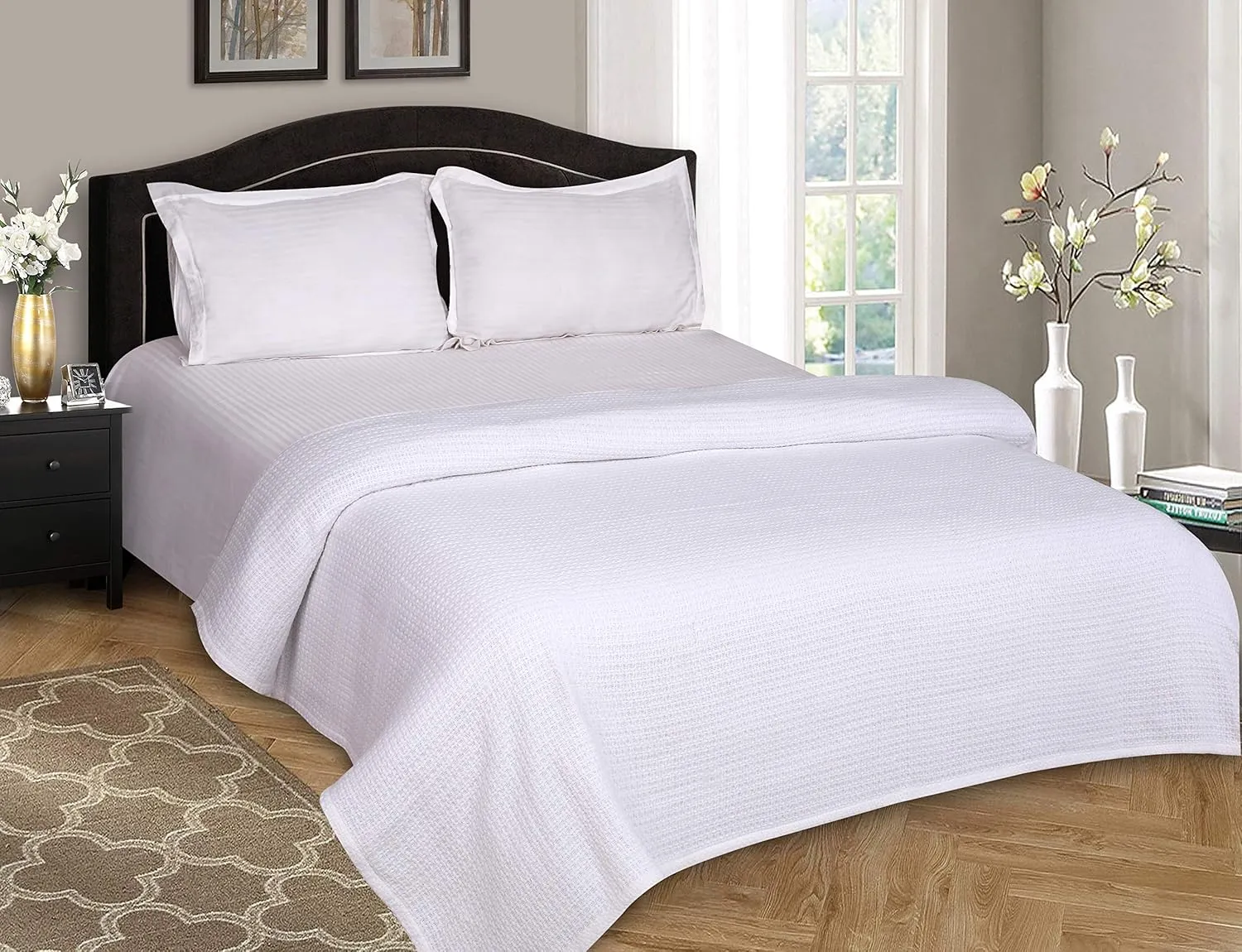 BELIZZI HOME 100% Cotton Bed Blanket, Breathable Bed Blanket King Size, Cotton Thermal Blankets King, Perfect for Layering Any Bed for All Season, White