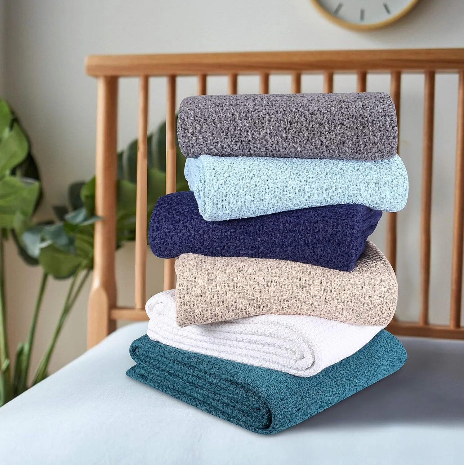 BELIZZI HOME 100% Cotton Bed Blanket, Breathable Bed Blanket King Size, Cotton Thermal Blankets King, Perfect for Layering Any Bed for All Season, White