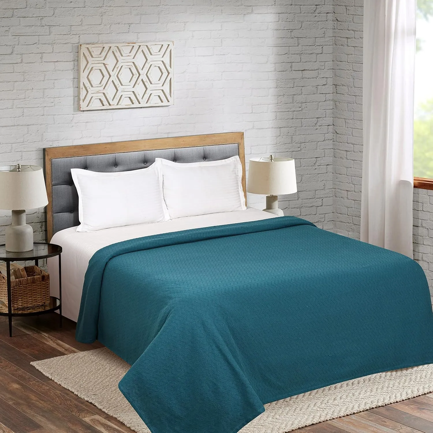 BELIZZI HOME 100% Cotton Bed Blanket, Breathable Thermal Blanket Twin Size, Soft Chevron 60 inch x90 , Perfect for Layering Any All Season, Teal