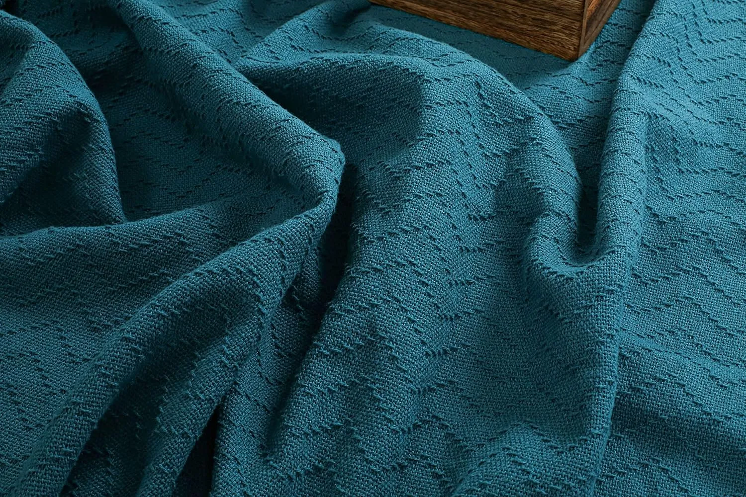 BELIZZI HOME 100% Cotton Bed Blanket, Breathable Thermal Blanket Twin Size, Soft Chevron 60 inch x90 , Perfect for Layering Any All Season, Teal