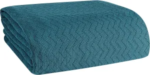 BELIZZI HOME 100% Cotton Bed Blanket, Breathable Thermal Blanket Twin Size, Soft Chevron 60 inch x90 , Perfect for Layering Any All Season, Teal