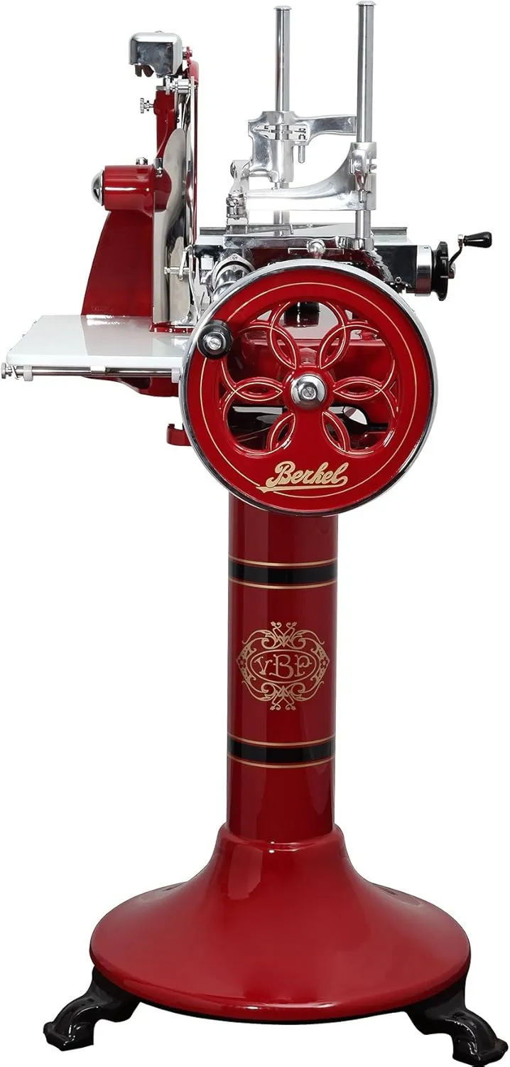 Berkel Volano P15 Premium Food Slicer - Red | Luxury Manual Meat Slicer | Cast Iron Structure | For Salumi, Prosciutto, Ham, Cheese, others | Pedestal included | Made in Italy