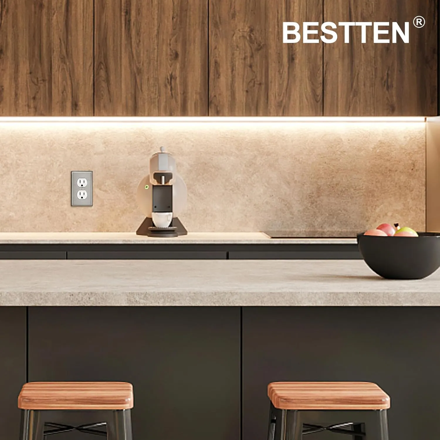 BESTTEN 10 Pack Duplex Receptacle Metal Wall Plate with Protective Film, 1 Gang Standard Industrial Stainless Steel Outlet Cover, Durable Corrosion Resistant, Brushed Finish, Silver