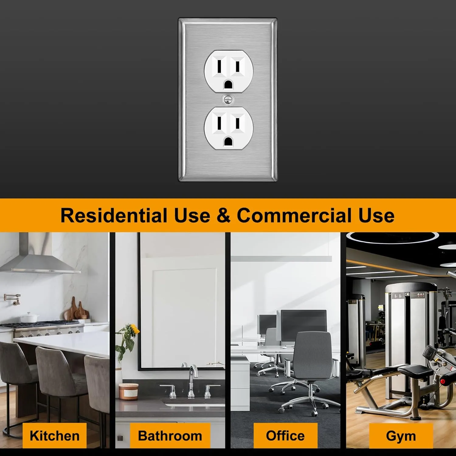 BESTTEN 10 Pack Duplex Receptacle Metal Wall Plate with Protective Film, 1 Gang Standard Industrial Stainless Steel Outlet Cover, Durable Corrosion Resistant, Brushed Finish, Silver